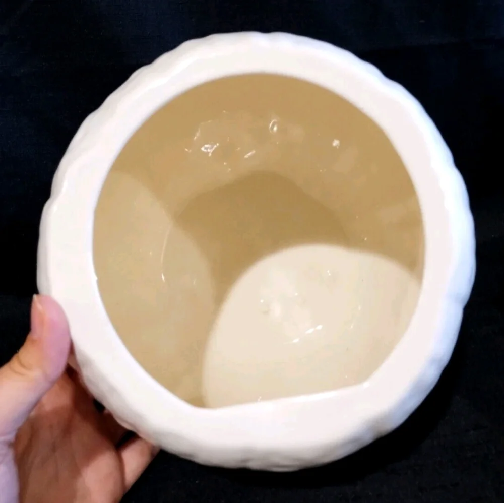 Vintage Ceramic Hand Made Glossy White Pumpkin Cookie Jar Realistic Signed Chris